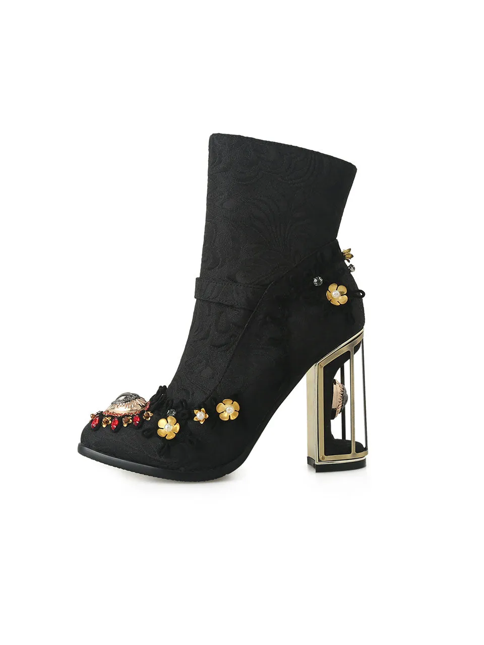 10CM Lace Chunky High Heel Bootie Vintage Shoes