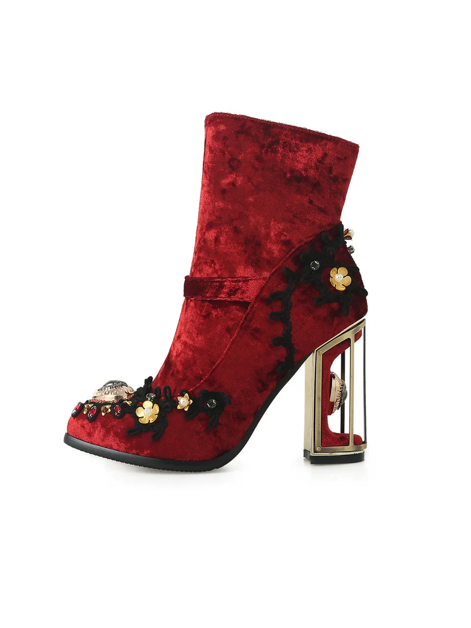 10CM Lace Chunky High Heel Bootie Vintage Shoes