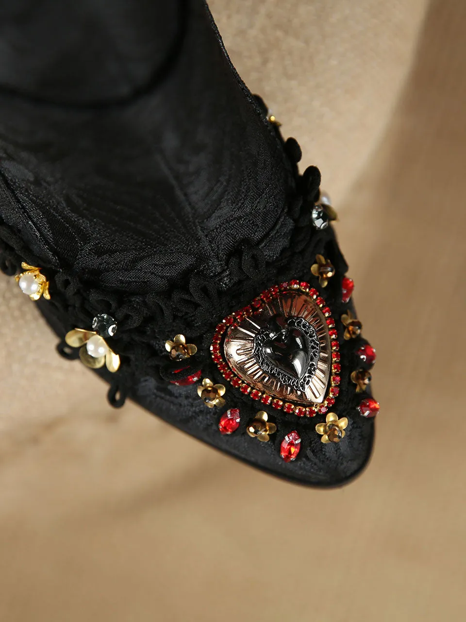 10CM Lace Chunky High Heel Bootie Vintage Shoes