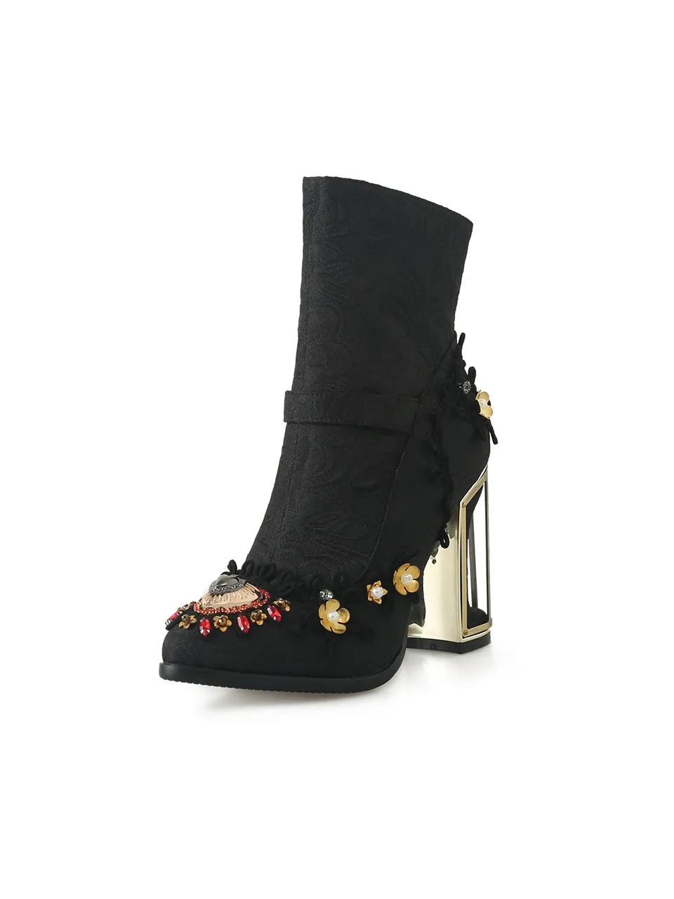 10CM Lace Chunky High Heel Bootie Vintage Shoes