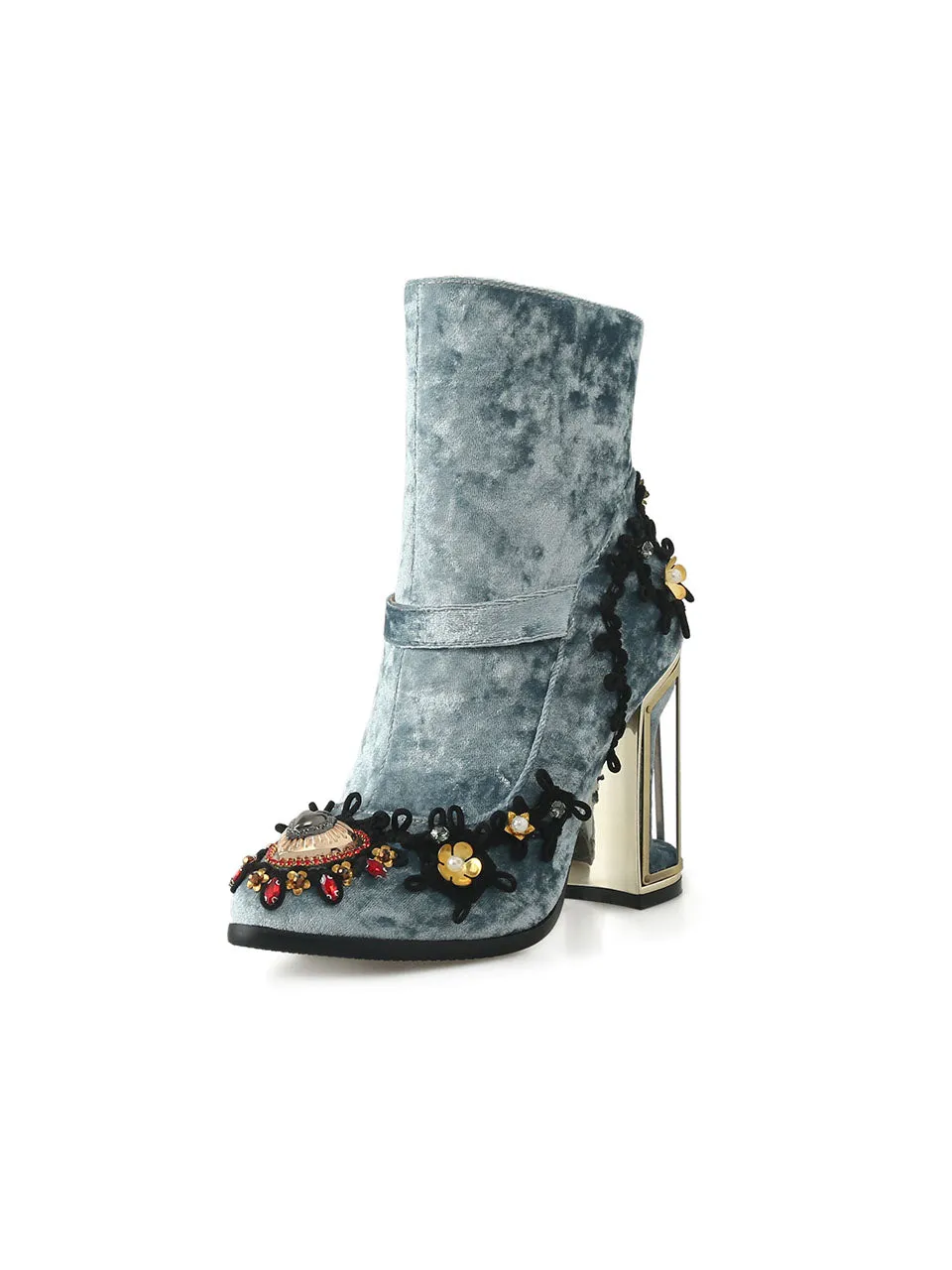 10CM Lace Chunky High Heel Bootie Vintage Shoes