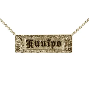 14K Gold Custom-Made Hawaiian Heirloom Necklace Black Enamel Raise Letter ID Necklace (Thickness 1.0mm)