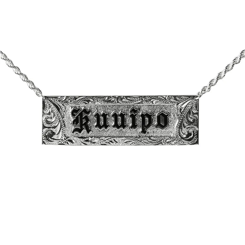 14K Gold Custom-Made Hawaiian Heirloom Necklace Black Enamel Raise Letter ID Necklace (Thickness 1.0mm)