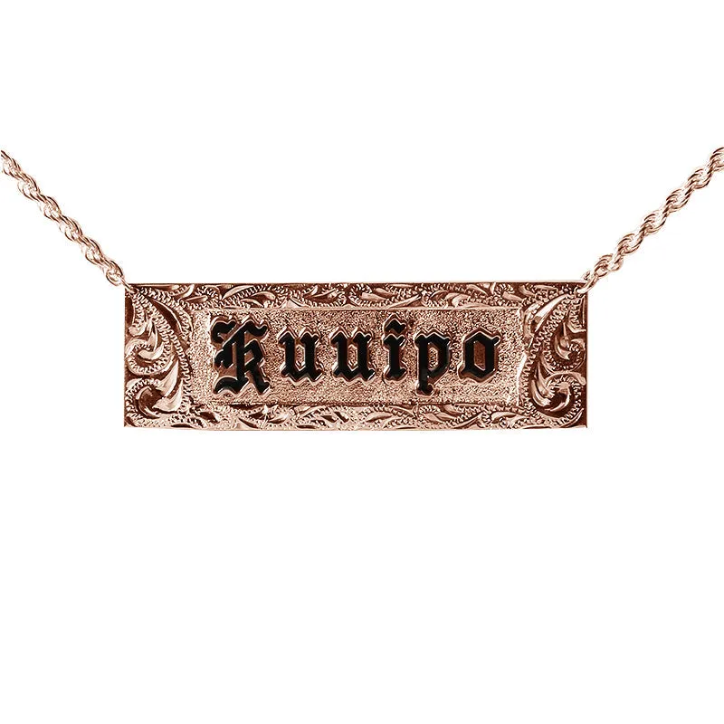 14K Gold Custom-Made Hawaiian Heirloom Necklace Black Enamel Raise Letter ID Necklace (Thickness 1.0mm)
