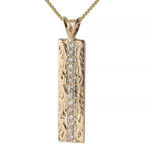 14K Yellow Gold Hawaiian Heirloom Pendant Center Diamond Vertical Pendant 8mm