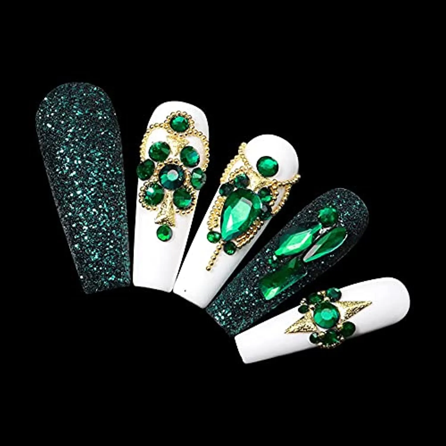 3100Pcs Nail Crystal Rhinestones Kit, Mix Shapes AB Glass, 3D Diamonds Flatback Crystals, with a Drill Pen, Nail Crystal Non Hotfix, Nail Art Decoration (Green)