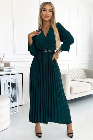 3/4 sleeves pleated cocktail dress