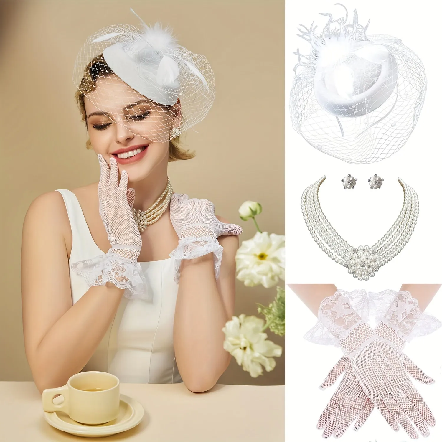 4-Piece Vintage Fascinator Hat Set