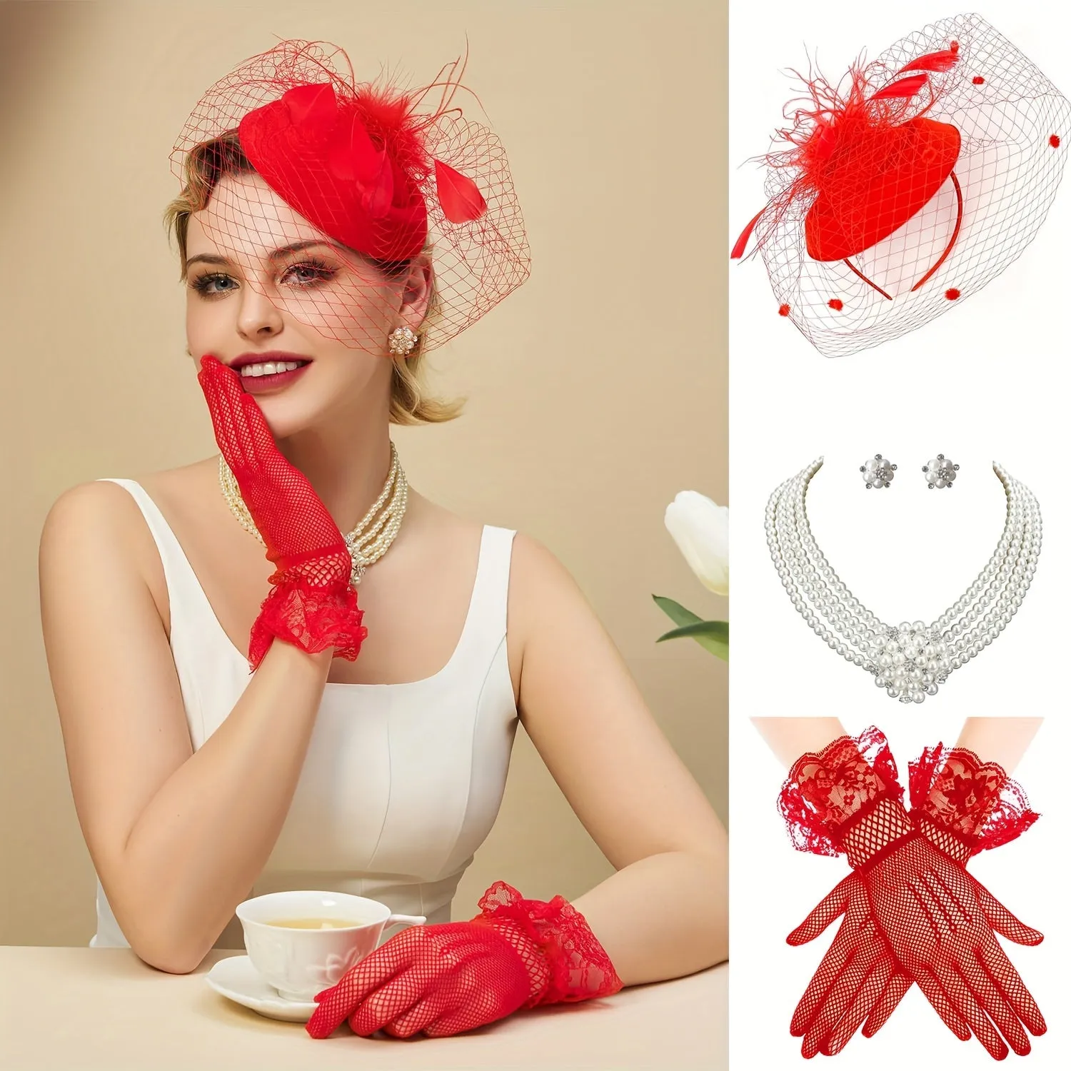 4-Piece Vintage Fascinator Hat Set