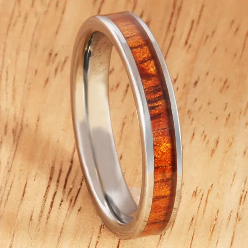 4mm Natural Hawaiian Koa Wood Inlaid Tungsten Flat Wedding Ring