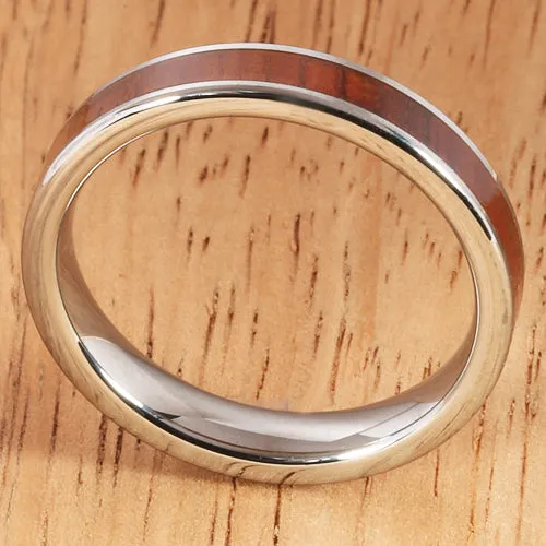 4mm Natural Hawaiian Koa Wood Inlaid Tungsten Flat Wedding Ring