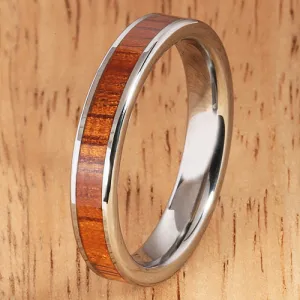 4mm Natural Hawaiian Koa Wood Inlaid Tungsten Flat Wedding Ring