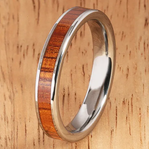 4mm Natural Hawaiian Koa Wood Inlaid Tungsten Flat Wedding Ring