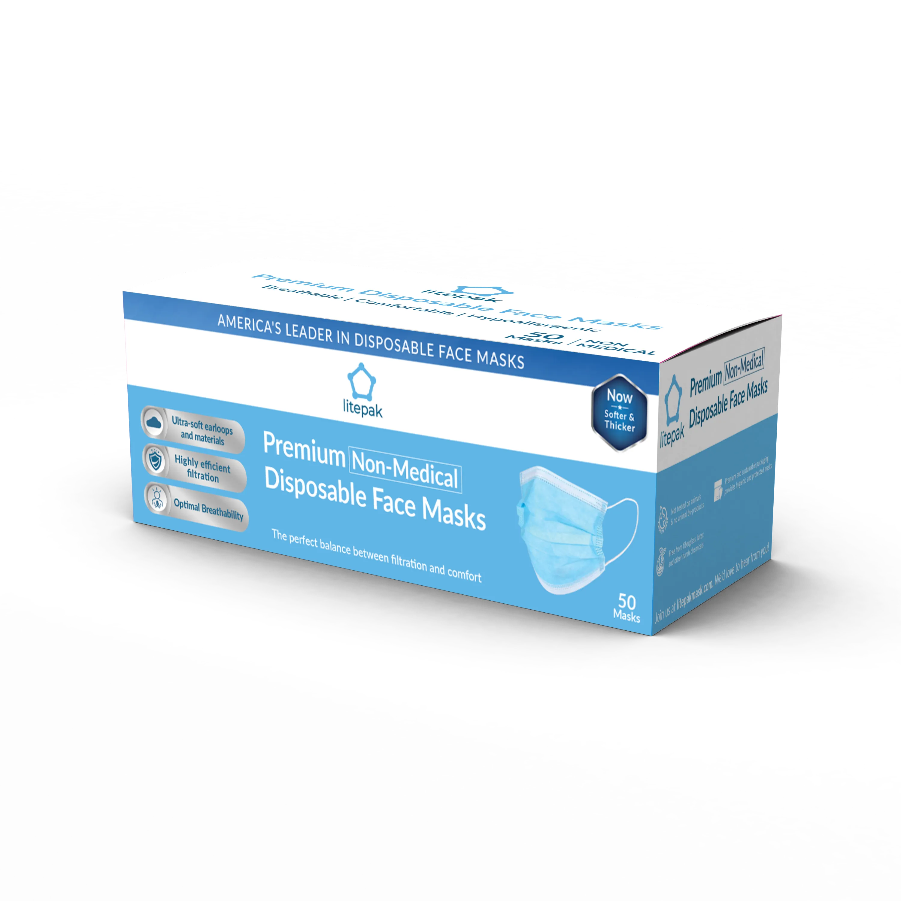 500pcs Litepak Premium Disposable Face Mask Earloop 3-Ply (10 Boxes of 50 Masks)
