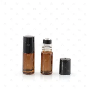 5ml Amber Glass Roller Bottle with Black Lid & Premium Stainless Steel Rollerball - 5 pack (NEW STYLE)