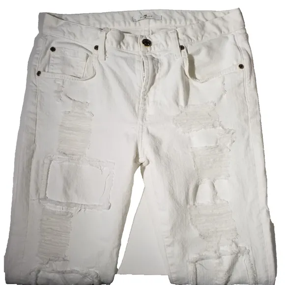 7 For All Mankind Womens Jeans Distressed Skinny Denim Mid Rise White Size 27