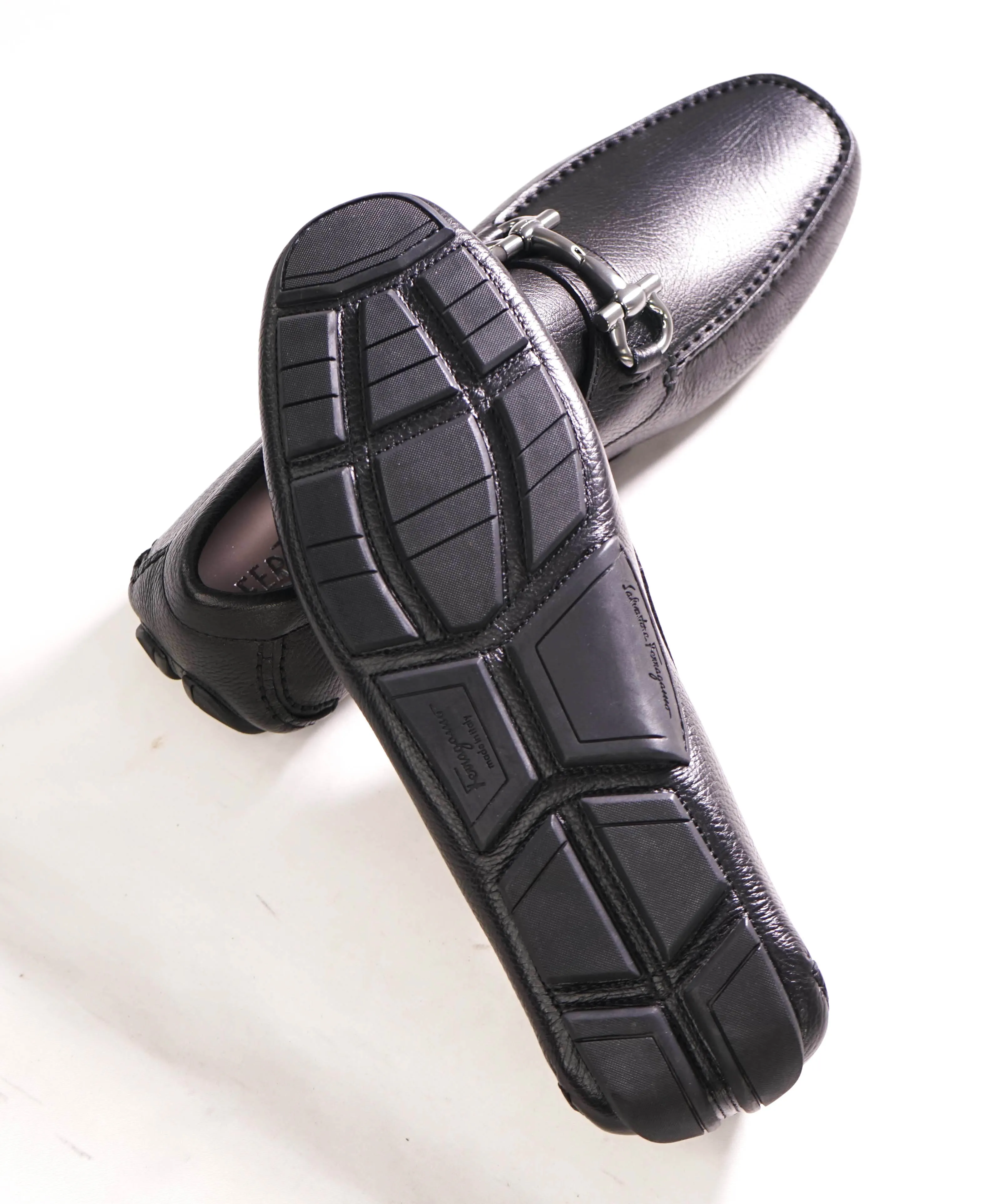 $795 SALVATORE FERRAGAMO - Black Pebbled Leather Parigi Slip On Loafers - 10 D
