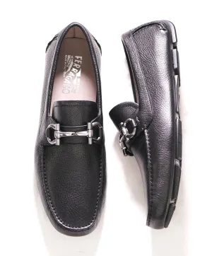 $795 SALVATORE FERRAGAMO - Black Pebbled Leather Parigi Slip On Loafers - 10 D