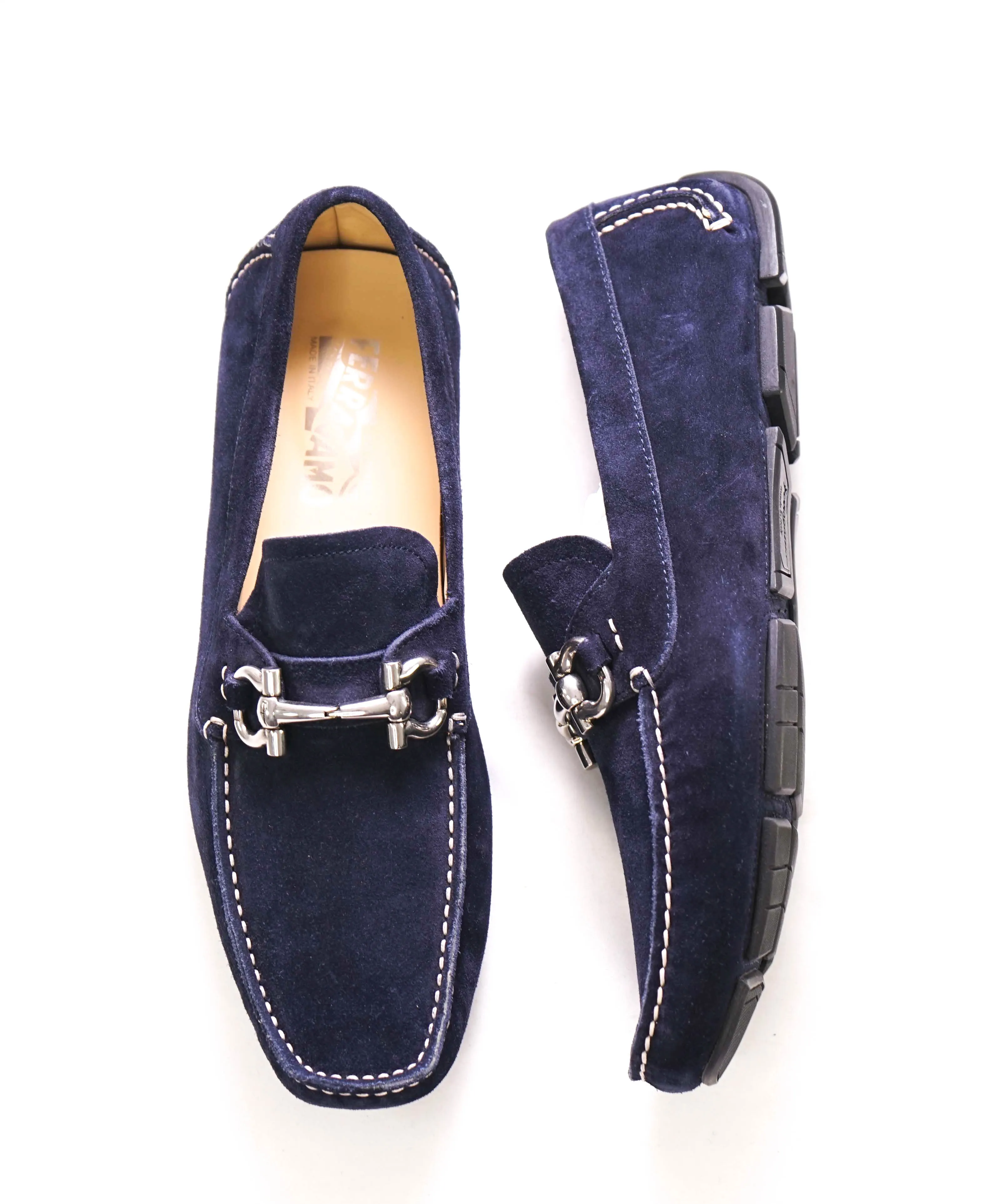 $795 SALVATORE FERRAGAMO - Classic Blue Suede Parigi Slip On Loafers - 8.5 D