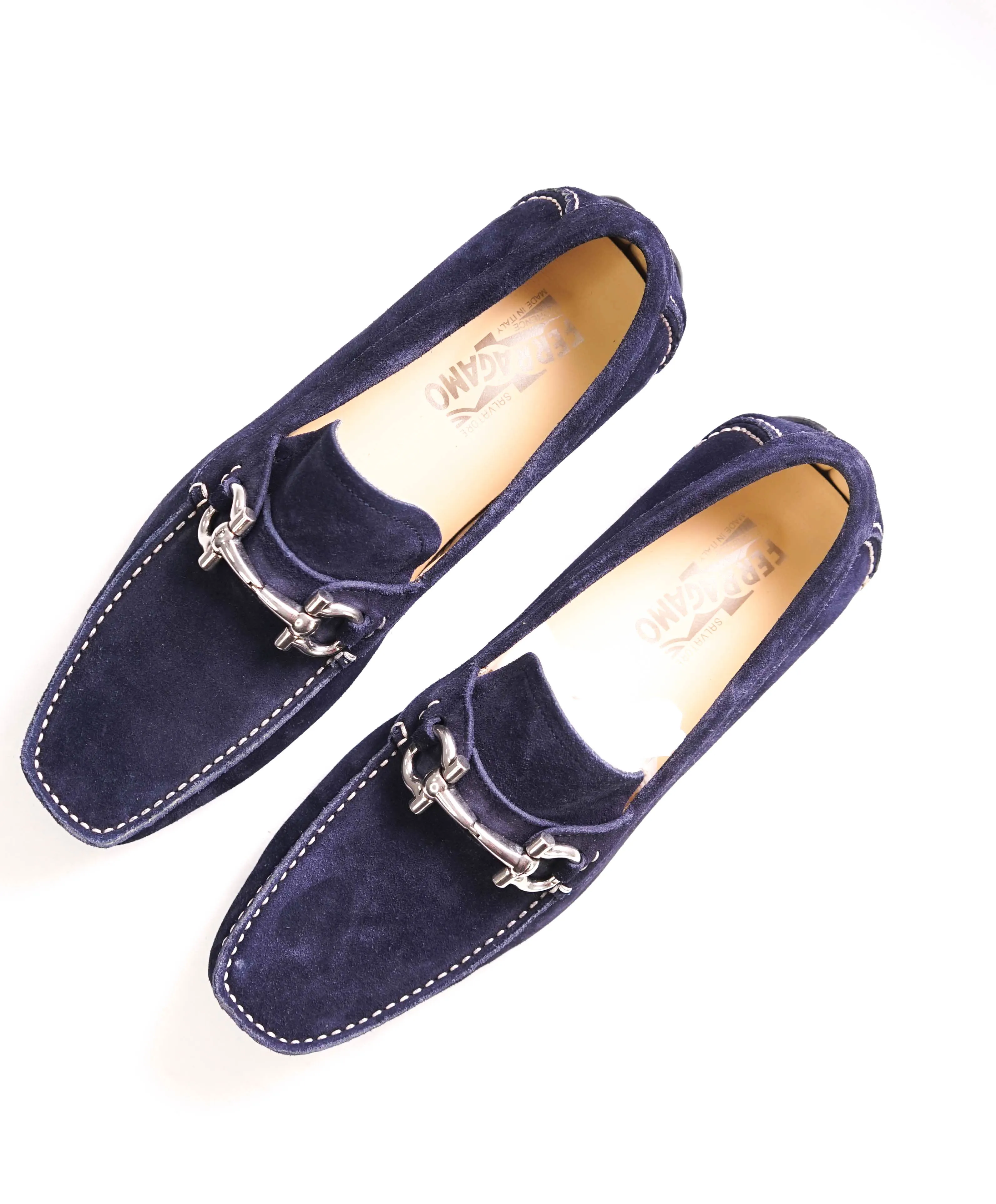 $795 SALVATORE FERRAGAMO - Classic Blue Suede Parigi Slip On Loafers - 8.5 D