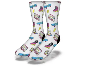 80'S AWESOME RETRO ROLLER SKATE Socks (White)