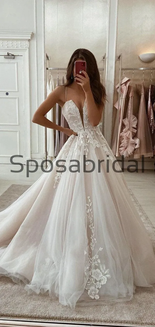 A-line Lace Vintage Tulle Modest Wedding Dresses, Prom Dresses WD0372