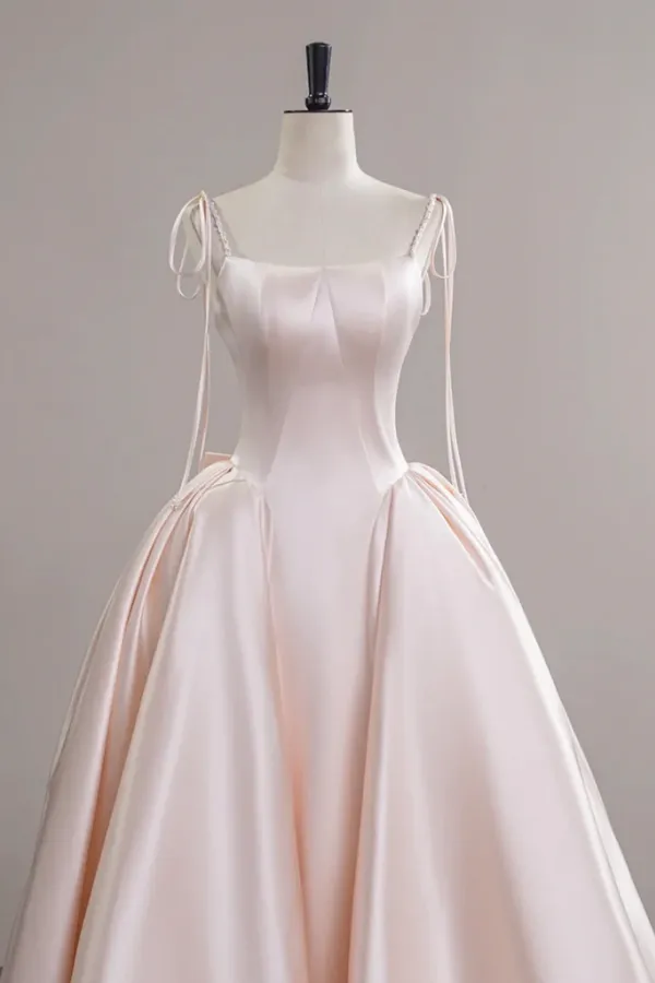 A Line Satin Champagne Pink Long Prom Dress, Champagne Pink Formal Dress APP1035