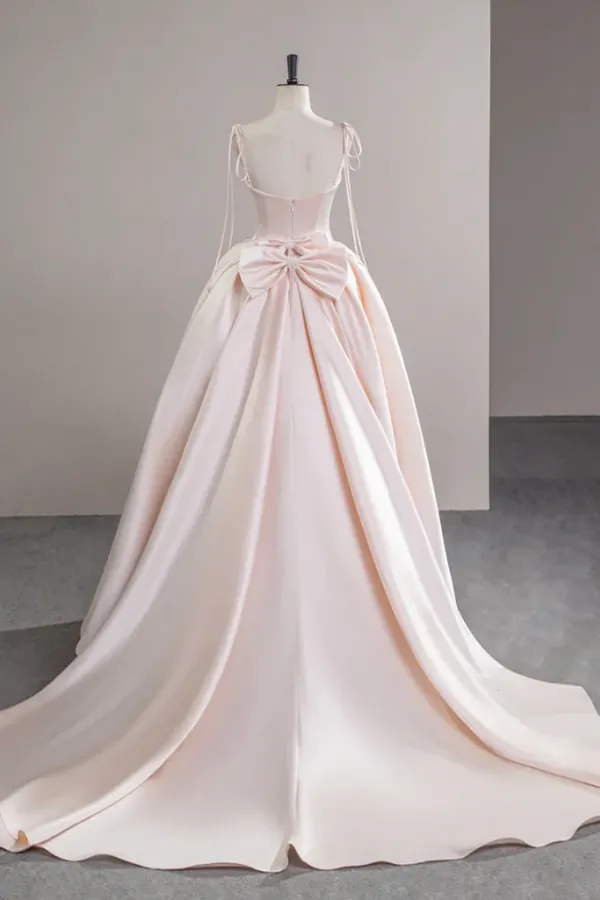 A Line Satin Champagne Pink Long Prom Dress, Champagne Pink Formal Dress APP1035