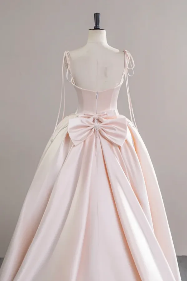 A Line Satin Champagne Pink Long Prom Dress, Champagne Pink Formal Dress APP1035
