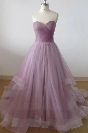 A-line Strapless Sweetheart Neck Mauve Long Prom/Evening Dresses PG959