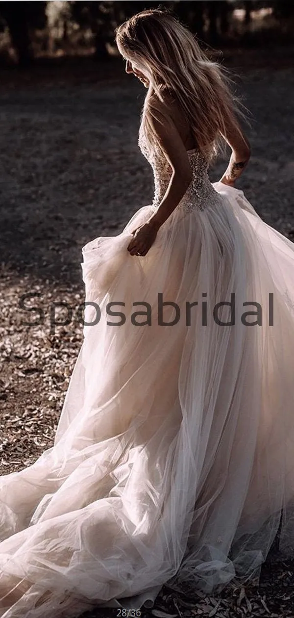 A-line Sweetheart Long Tulle Vintage Princess Wedding Dresses WD0409