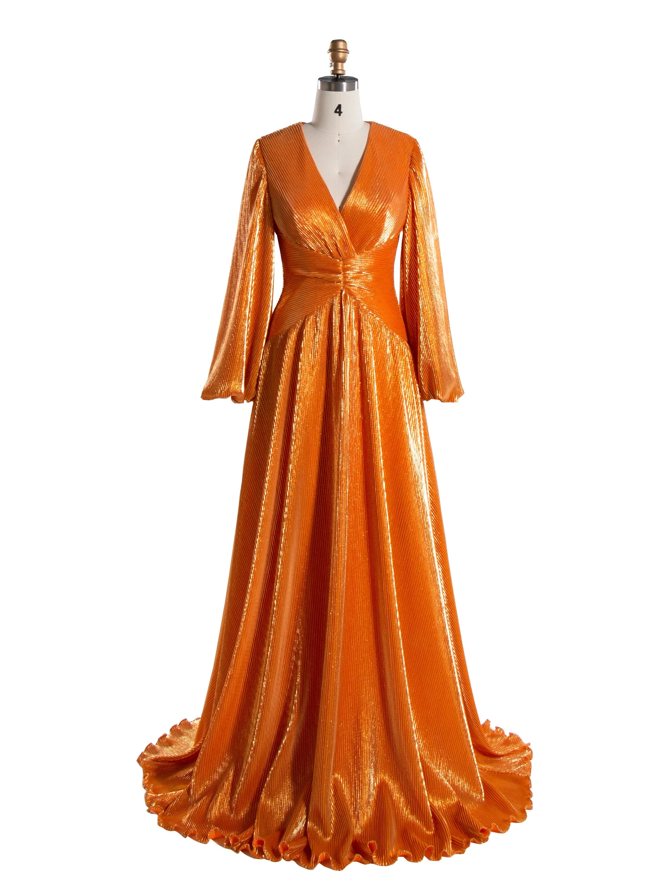 A-line V Neck Floor Length Prom Dresses with Long Sleeves YE3013