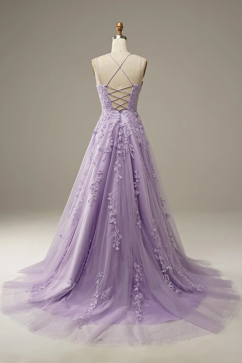 A-line V Neck Sky Blue Lace Prom Dress Lavender Formal Dress TP1167