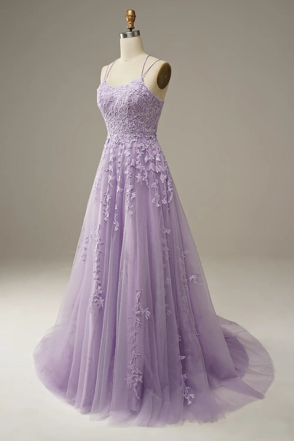 A-line V Neck Sky Blue Lace Prom Dress Lavender Formal Dress TP1167