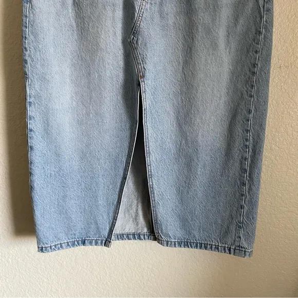 Abercrombie &amp; Fitch High Rise Denim Jean Skirt Long Midi Knee Length Front Slit