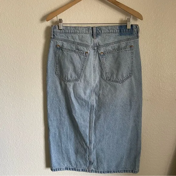 Abercrombie &amp; Fitch High Rise Denim Jean Skirt Long Midi Knee Length Front Slit