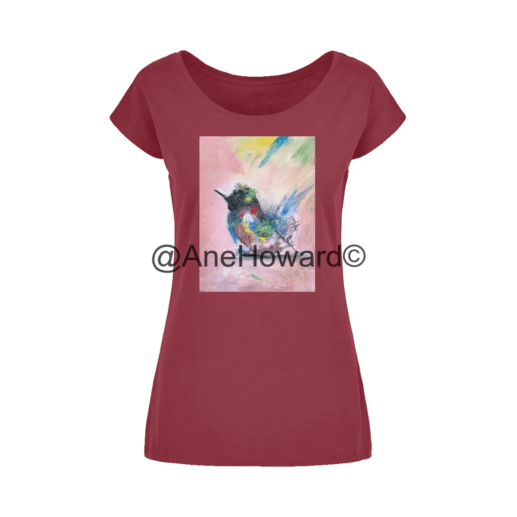 Abstract Bird Wide Neck Womens Cotton T-Shirt