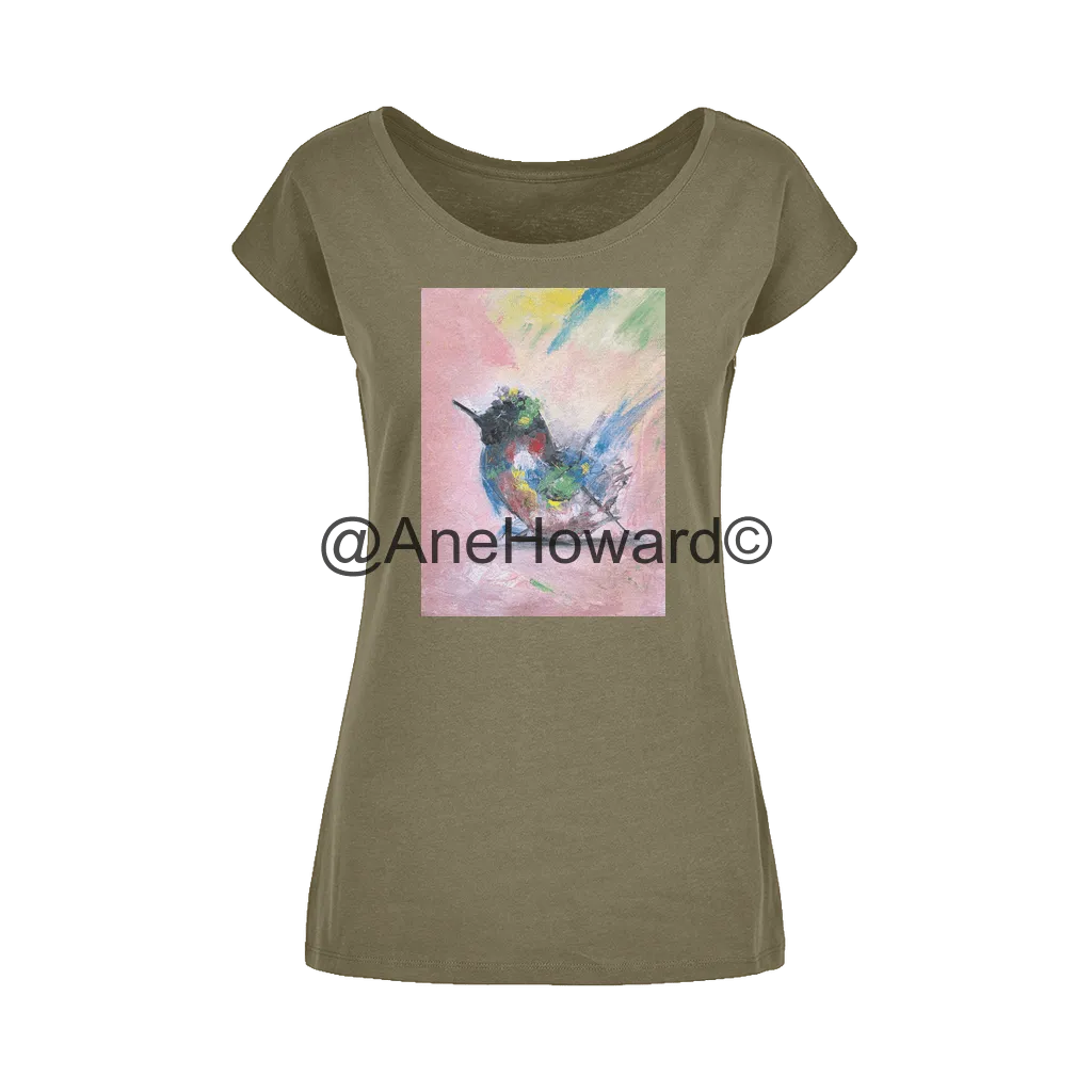 Abstract Bird Wide Neck Womens Cotton T-Shirt