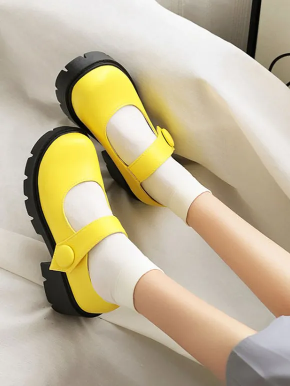 Academic Lolita Footwear ecru white Round Toe PU Leather Lolita Pumps