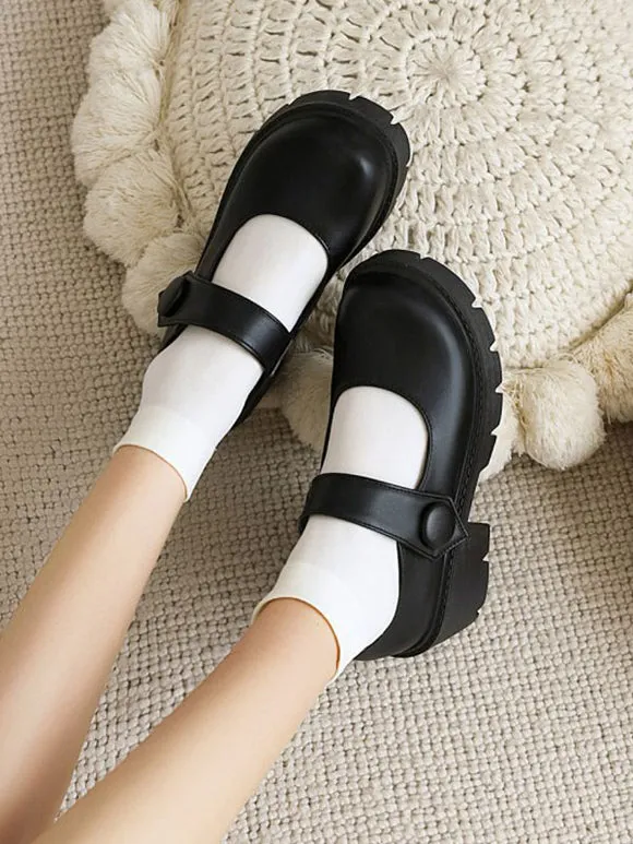 Academic Lolita Footwear ecru white Round Toe PU Leather Lolita Pumps