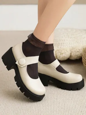 Academic Lolita Footwear ecru white Round Toe PU Leather Lolita Pumps