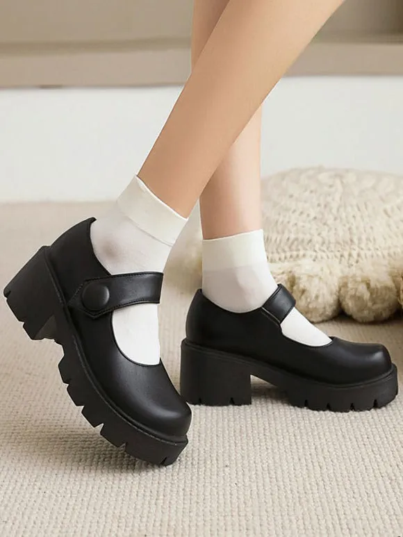 Academic Lolita Footwear ecru white Round Toe PU Leather Lolita Pumps