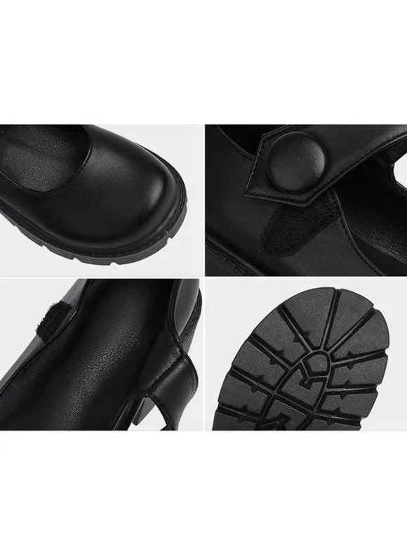 Academic Lolita Footwear ecru white Round Toe PU Leather Lolita Pumps