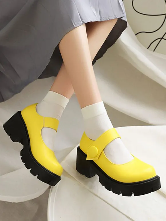 Academic Lolita Footwear ecru white Round Toe PU Leather Lolita Pumps