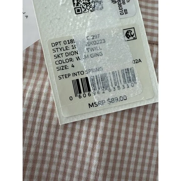 Alex Marie skirt Dionne Gingham Print Stretch Twill Skirt Size 4 cream