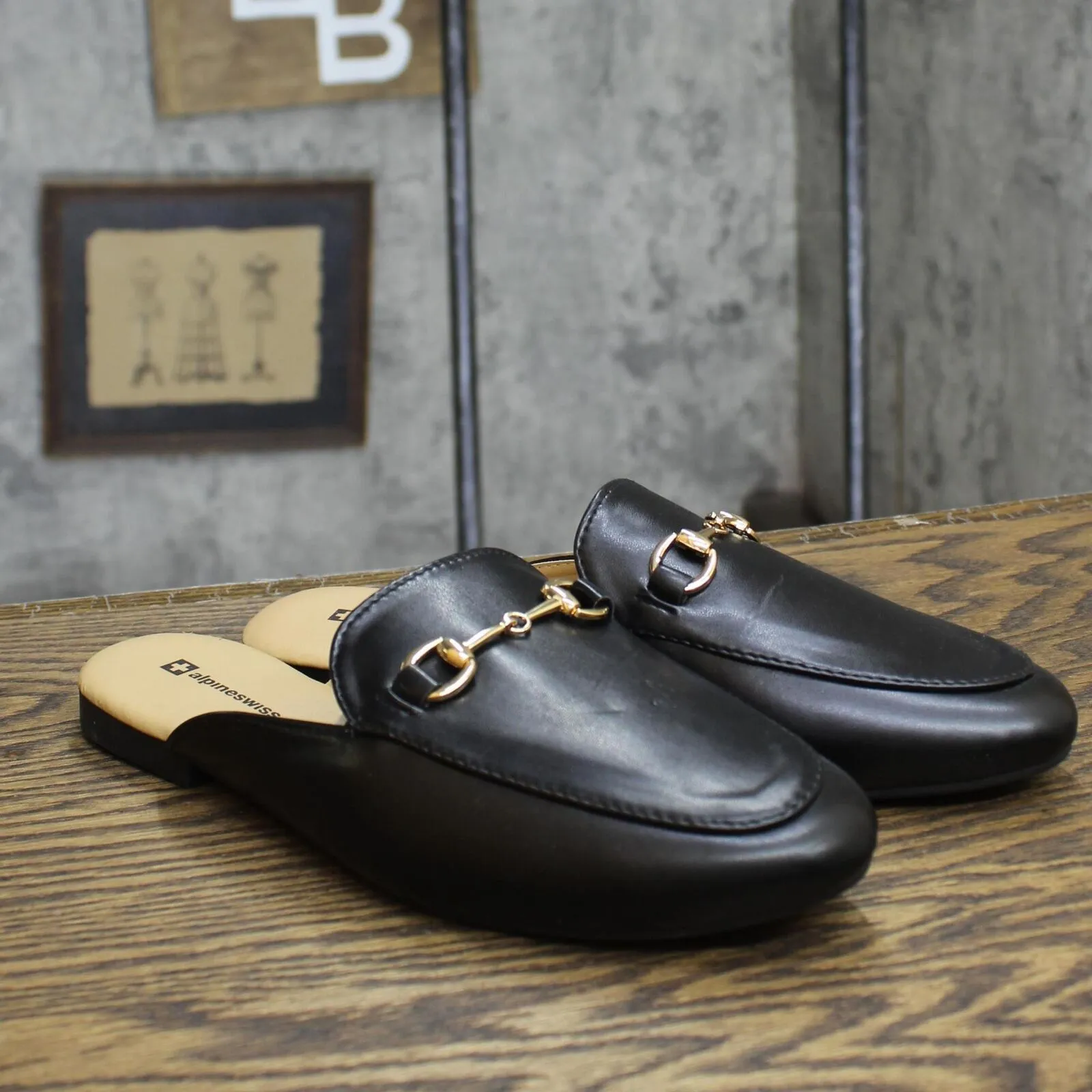 Alpine Swiss Erin Womens Flat Mules Loafers Round Toe Blackless Black 7M