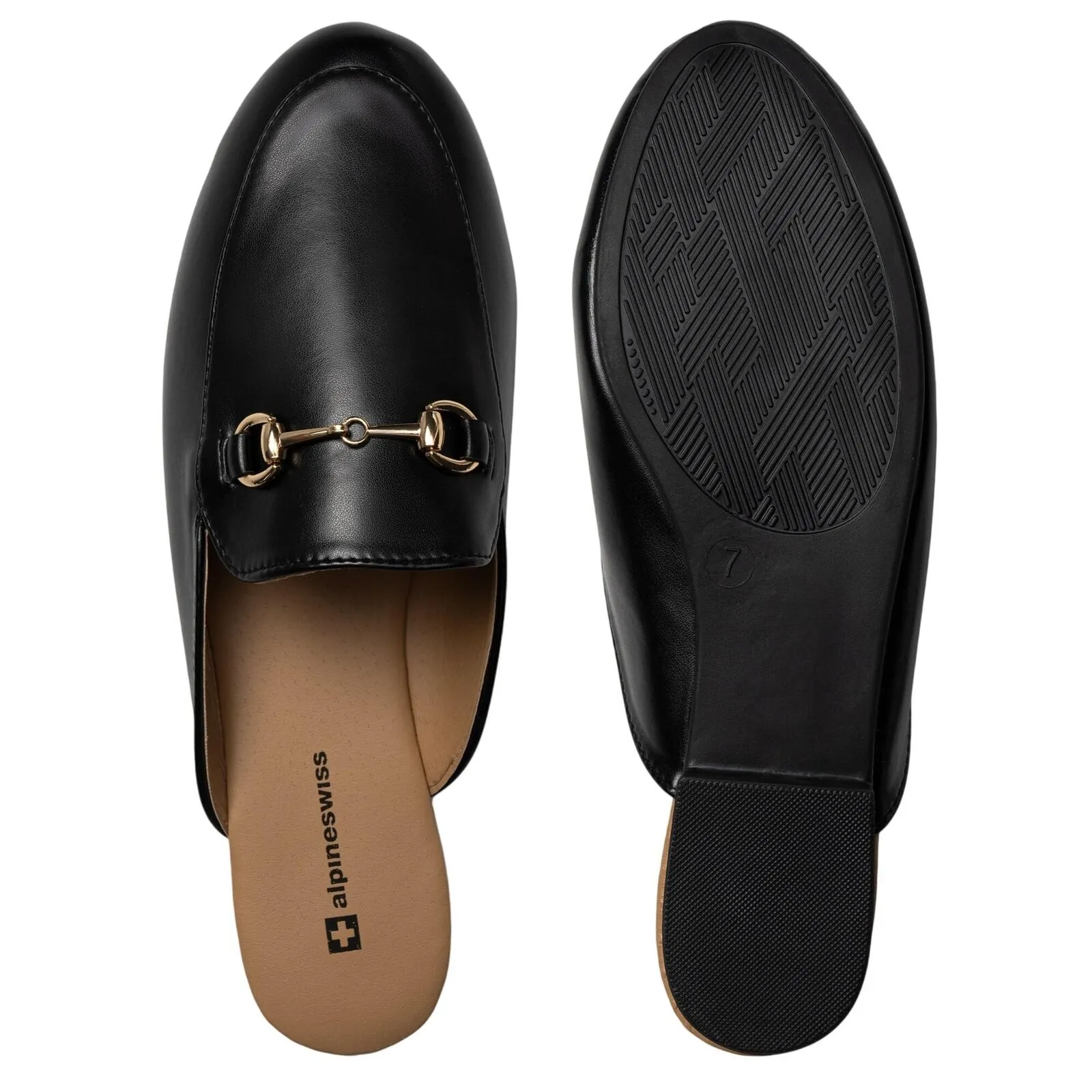 Alpine Swiss Erin Womens Flat Mules Loafers Round Toe Blackless Black 7M