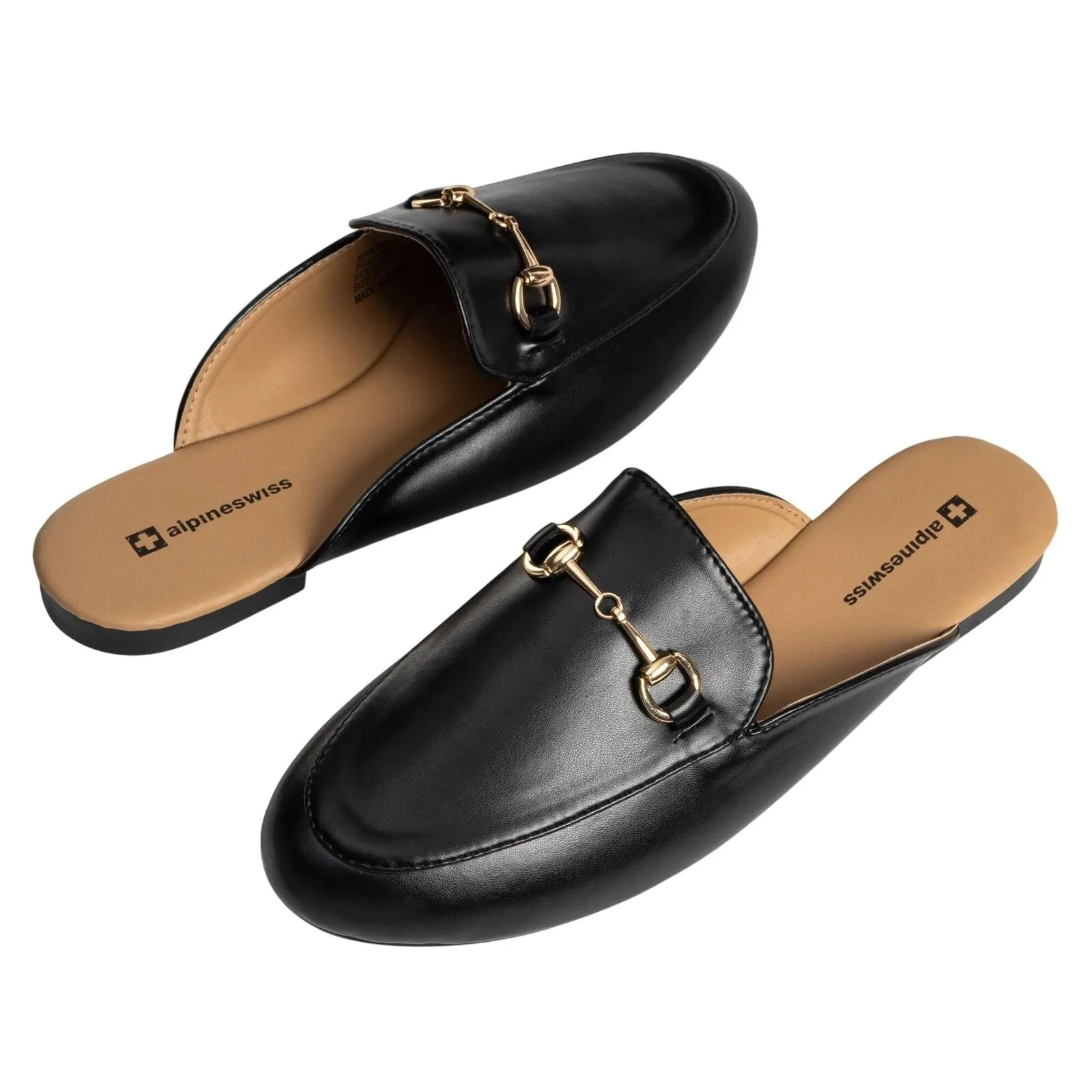 Alpine Swiss Erin Womens Flat Mules Loafers Round Toe Blackless Black 7M