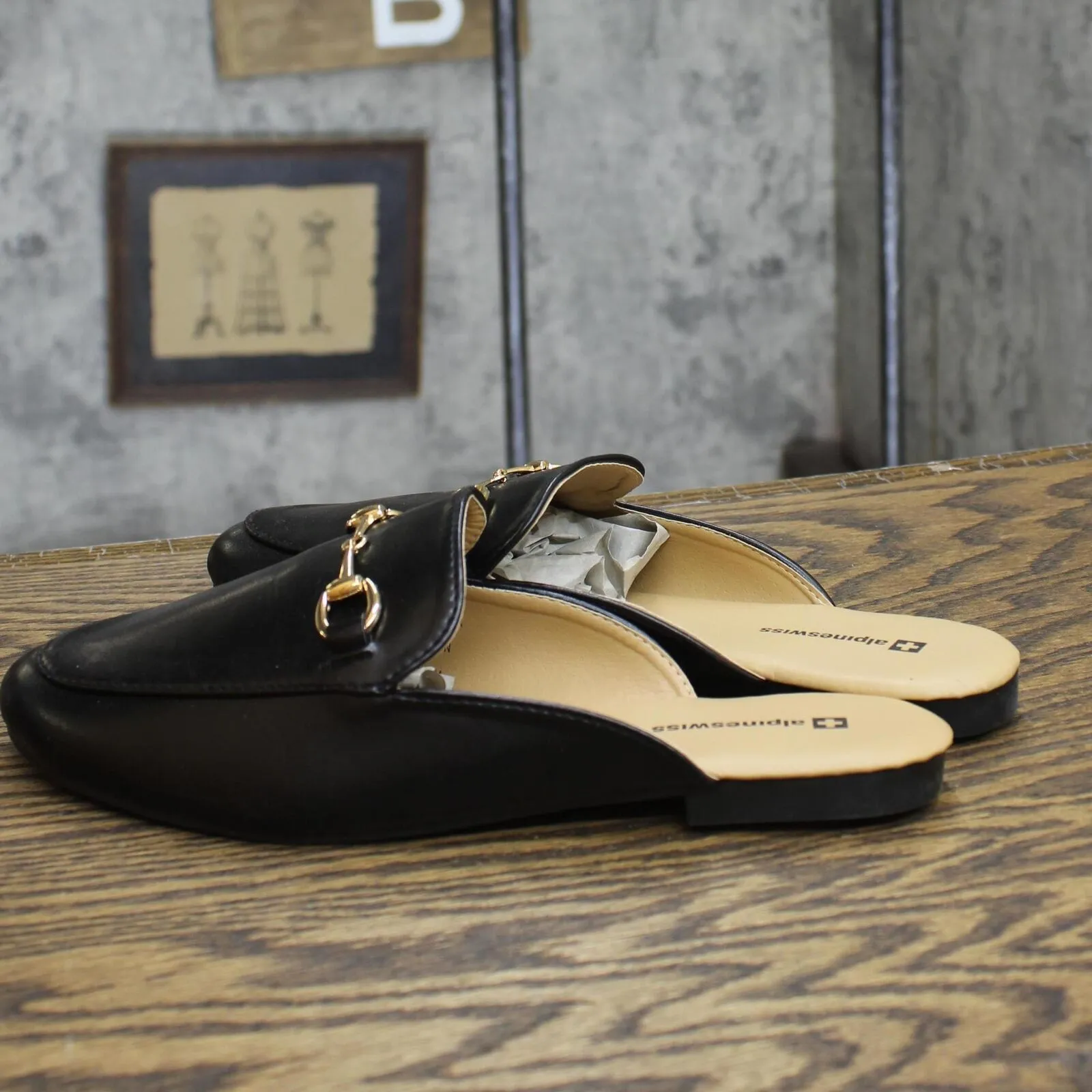 Alpine Swiss Erin Womens Flat Mules Loafers Round Toe Blackless Black 7M