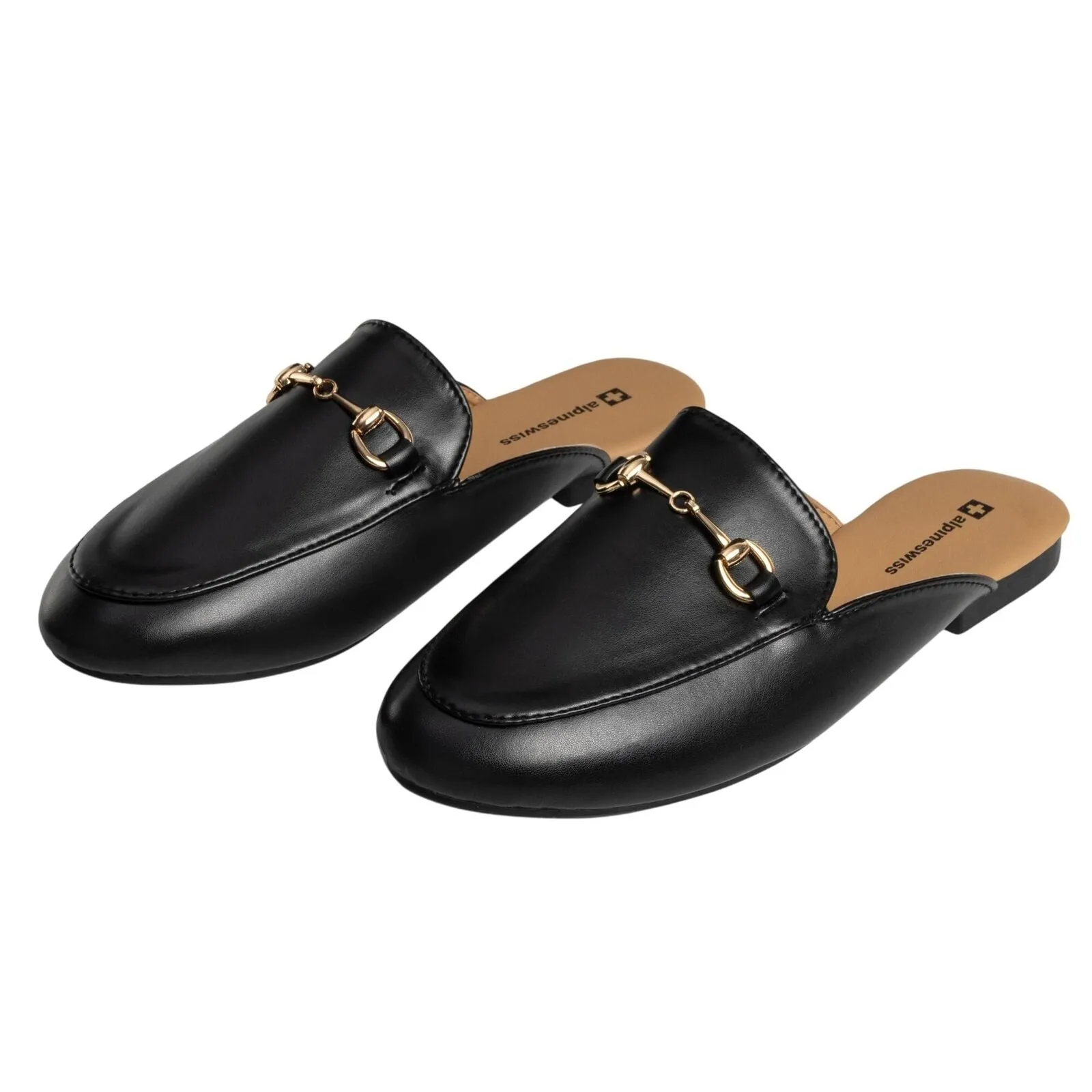 Alpine Swiss Erin Womens Flat Mules Loafers Round Toe Blackless Black 7M